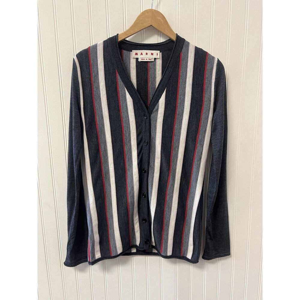 Marni Small Gray Striped Wool LS Cardigan Italy Size 40 Small